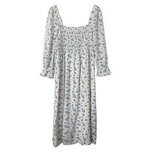 House of Harlow 1960 White and Blue Floral Long Sleeve Dress